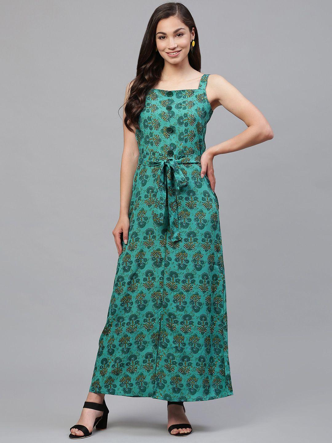 sirikit women green & yellow printed maxi dress