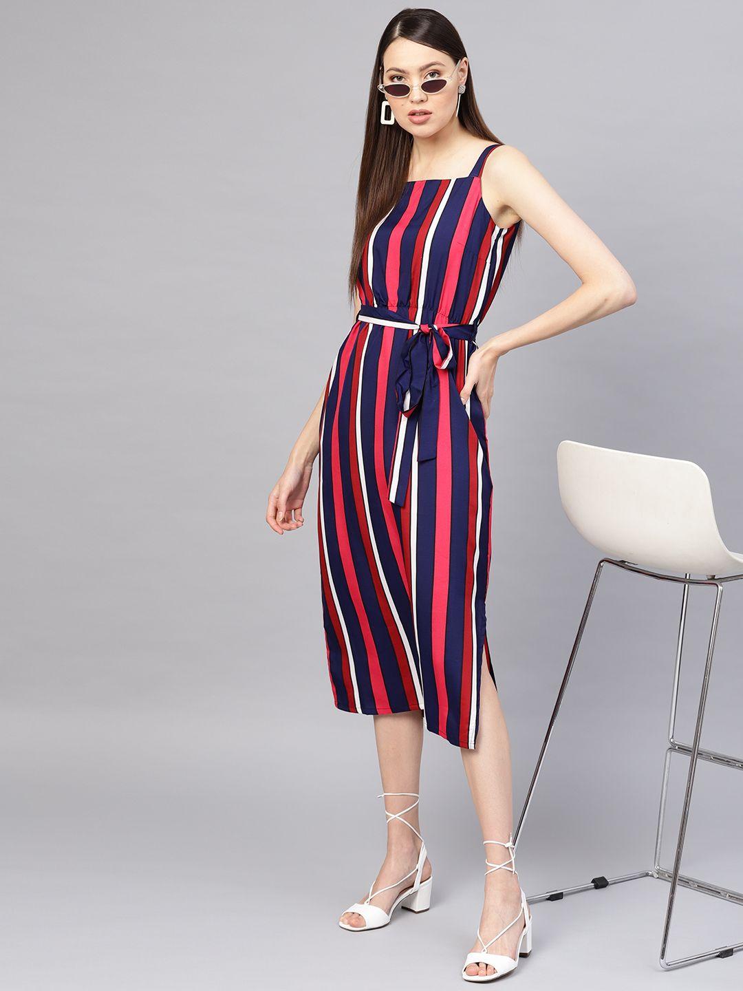 sirikit women navy blue & red striped a-line dress