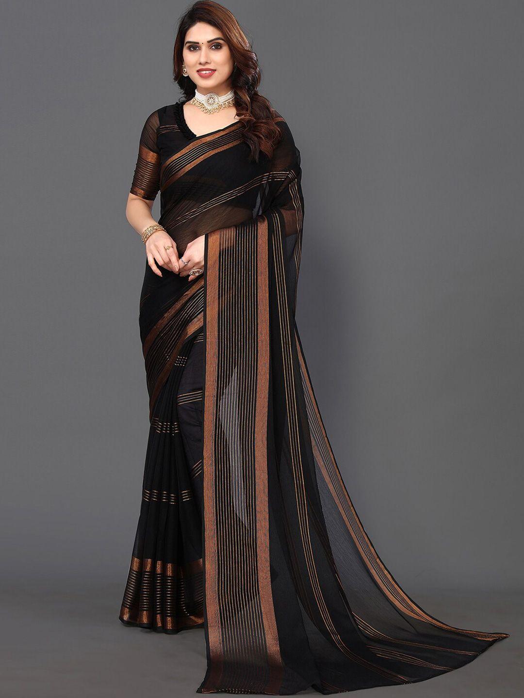 siril black & gold-toned ombre zari poly chiffon saree