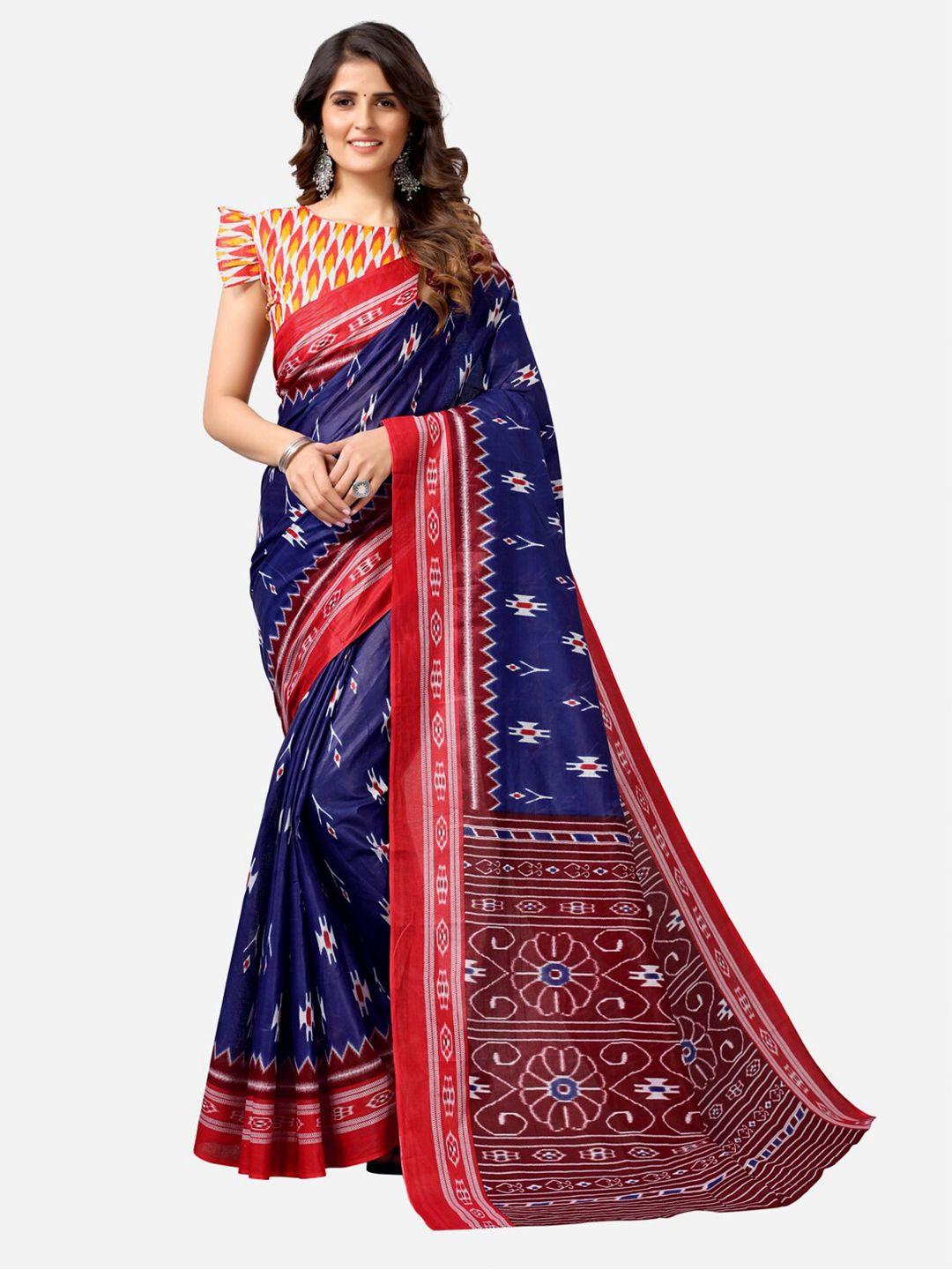 siril blue & maroon ethnic motifs polycotton saree