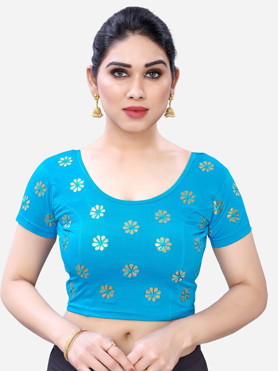siril blue embroidered saree blouse