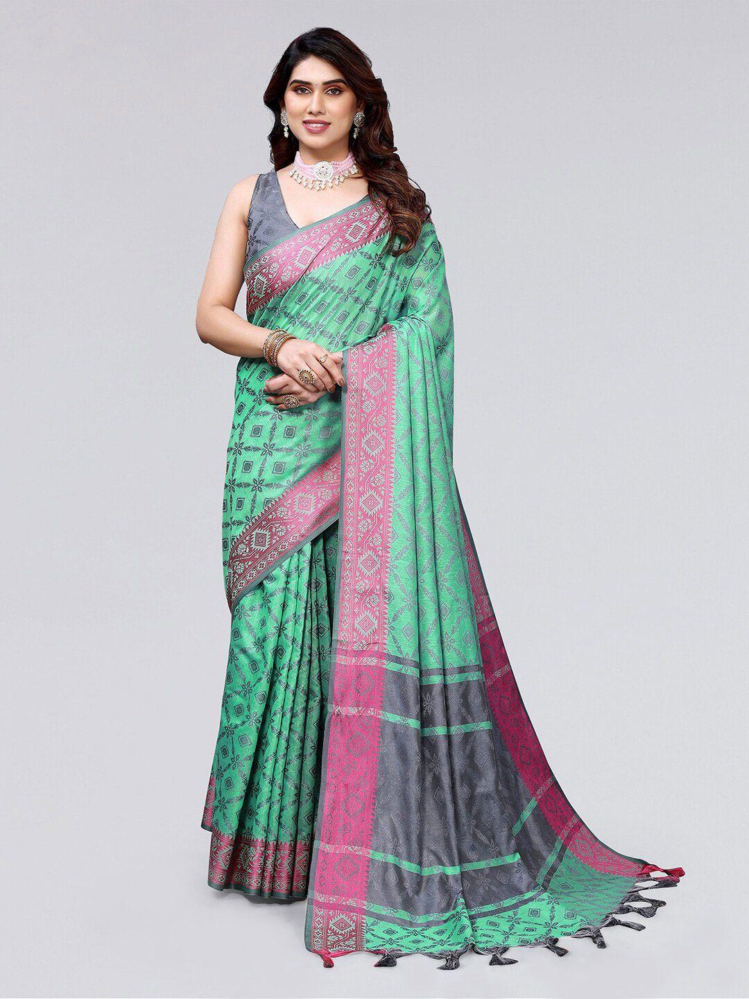 siril geometric woven design silk cotton saree