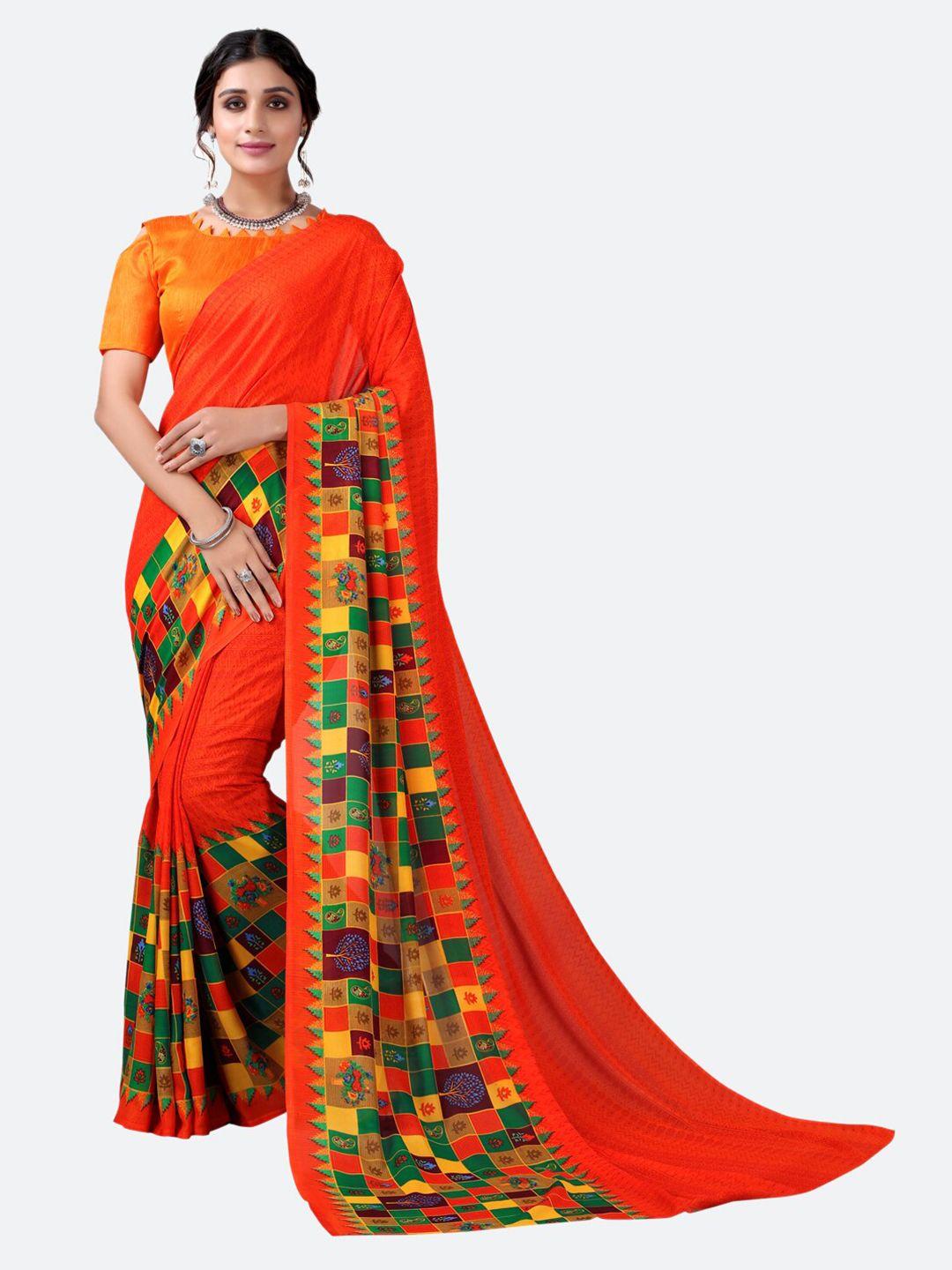 siril orange & yellow geometric printed saree