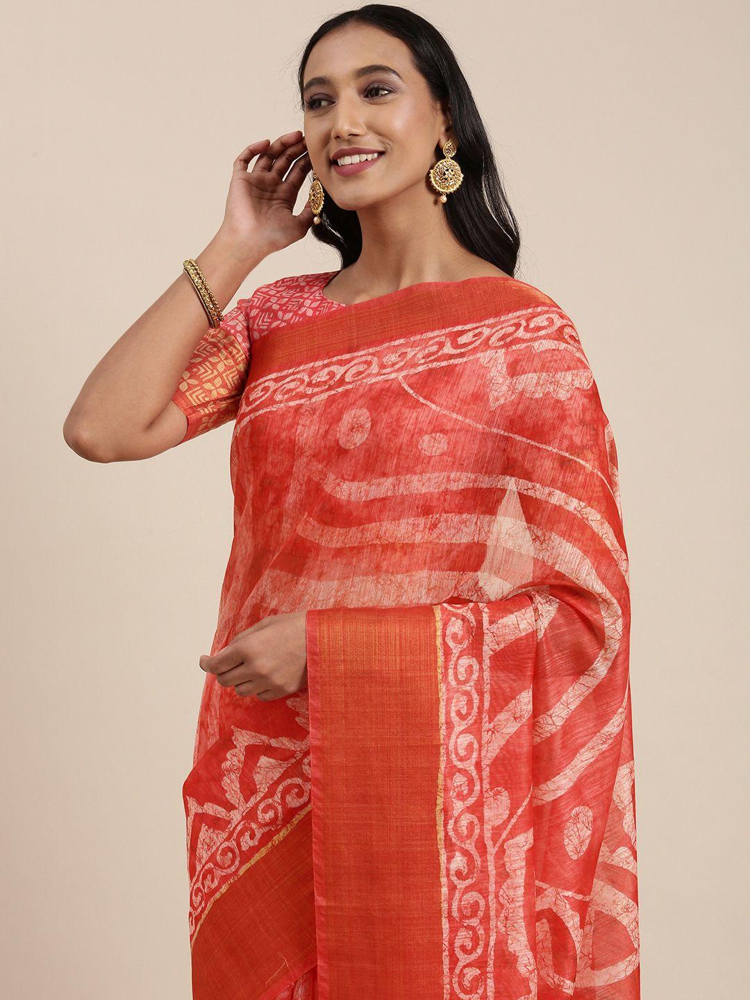 siril pink & white ethnic motifs printed saree