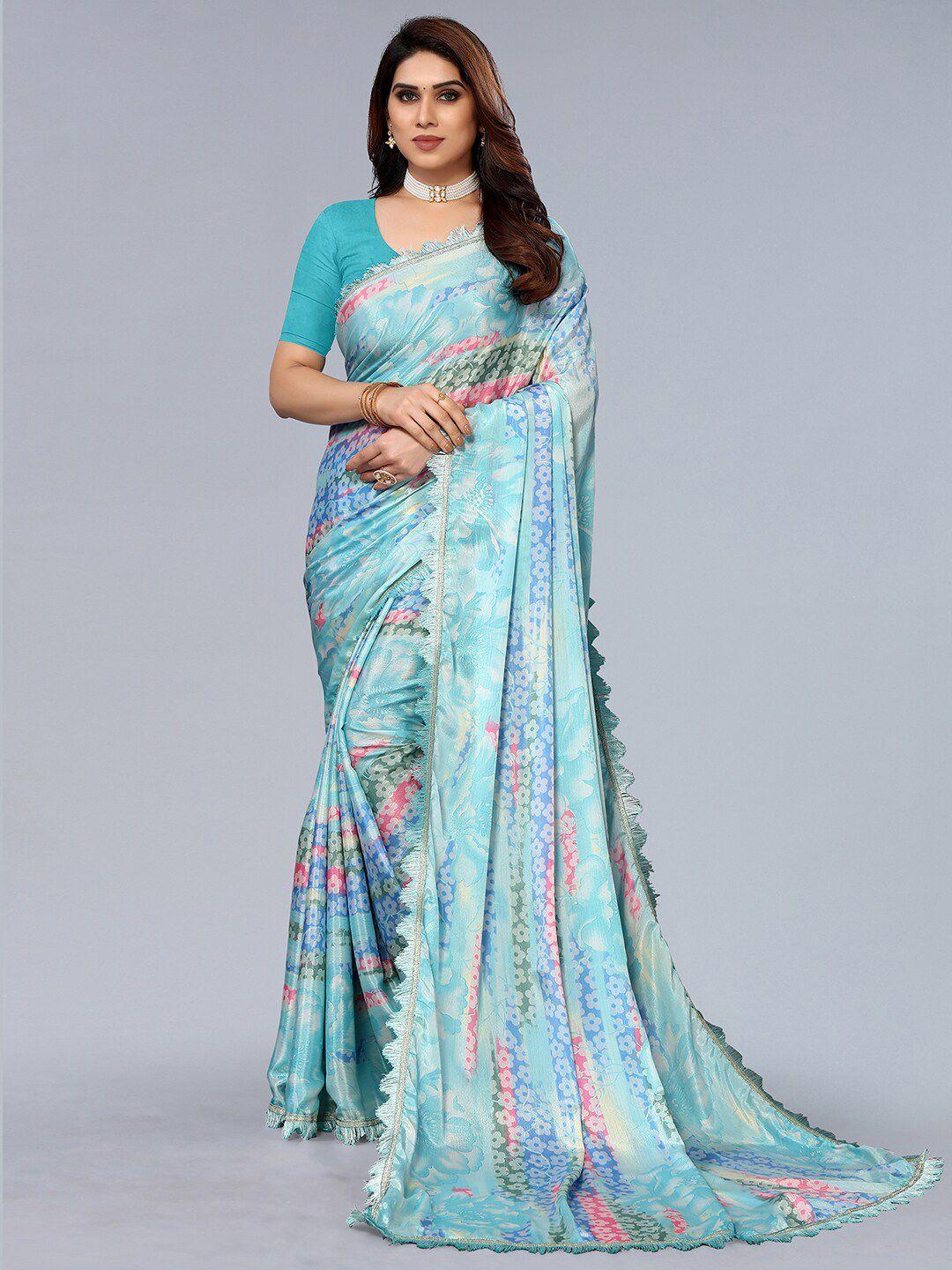 siril printed floral silk blend saree