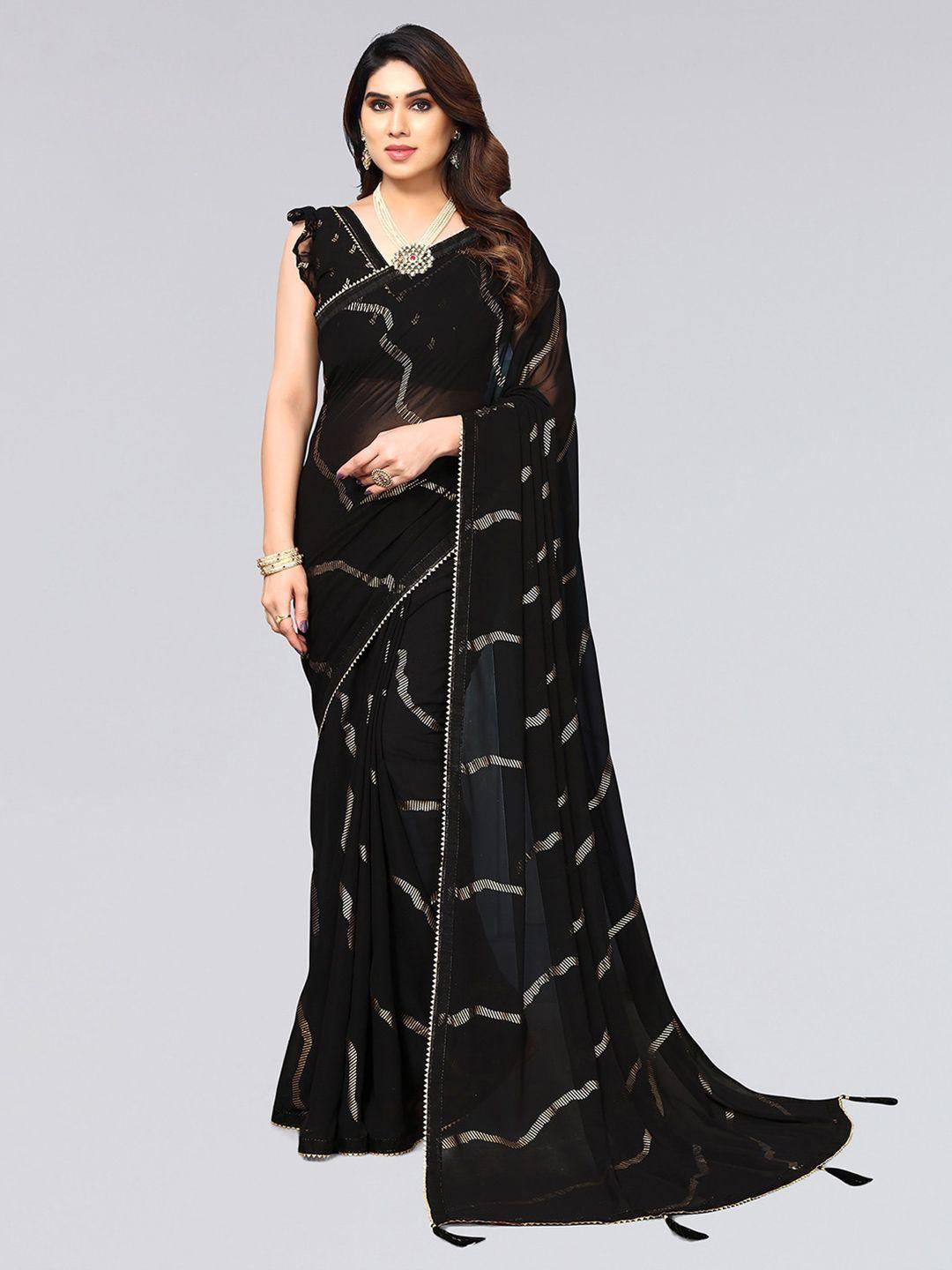 siril striped printed gotta patti embellished detail saree