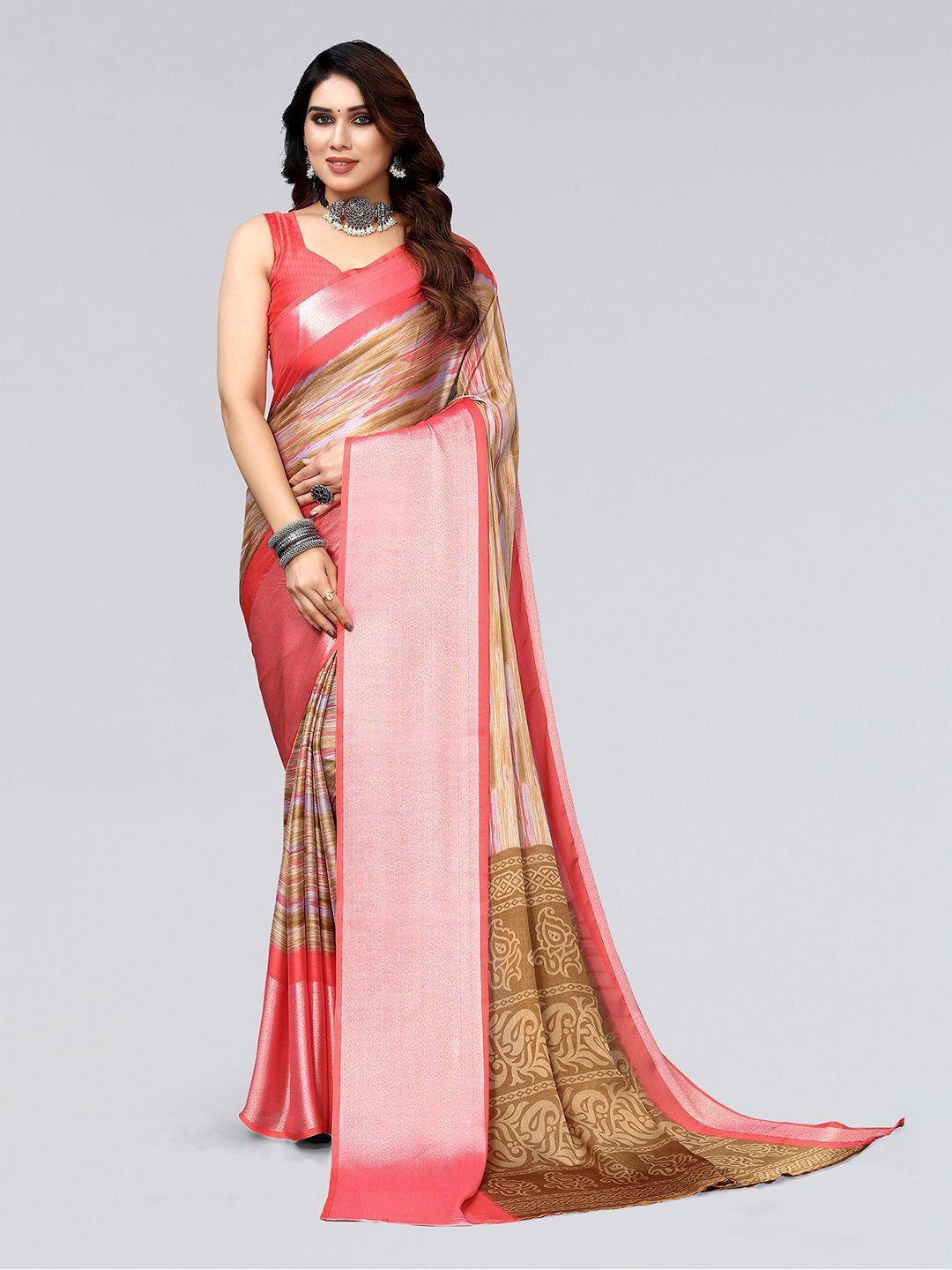 siril striped zari poly chiffon saree