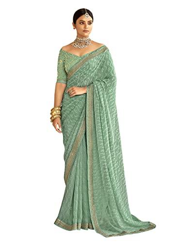 siril women's bandhani printed & embroidery work in lace georgette saree with unstitched blouse piece(2302s131_mint green)