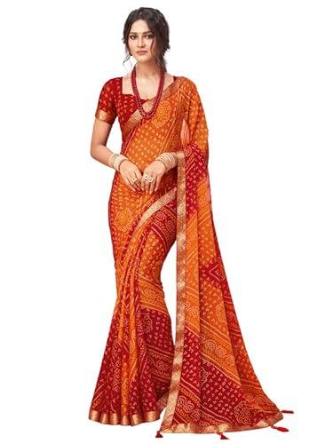 siril women's bandhani printed chiffon saree with blouse(2612s2080_orange & red)