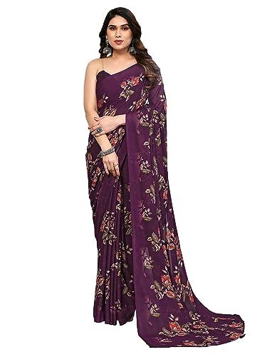 siril women's floral printed georgette saree with unstitched blouse piece (3289s111_wine)