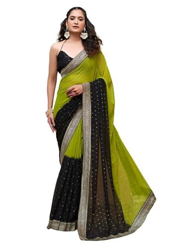 siril women's georgette foil printed saree with unstitched blouse piece (3694s142_olive green)