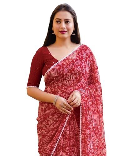 siril women's printed georgette saree with unstitched blouse piece (3284s263_red)