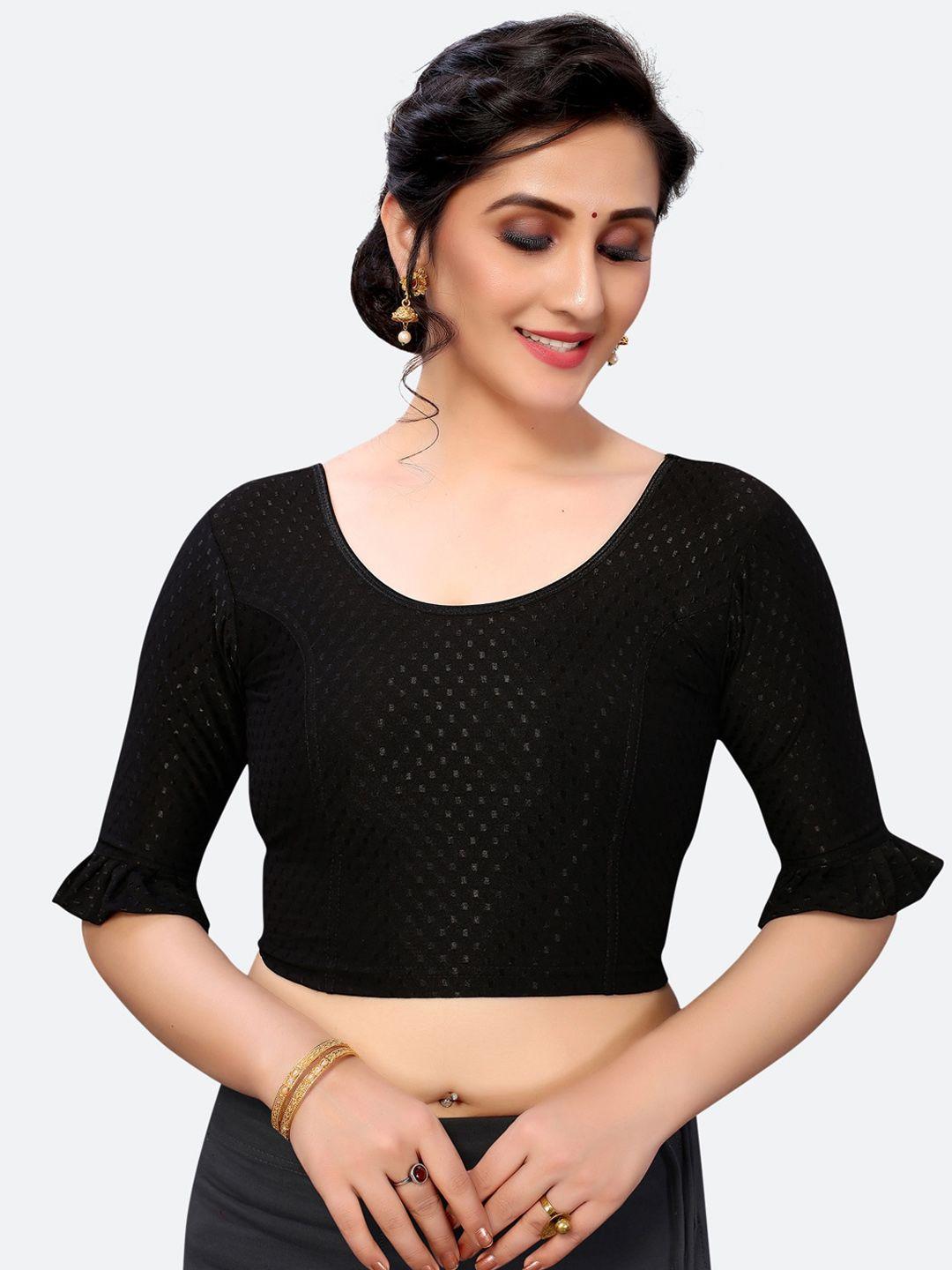 siril women black woven design saree blouse