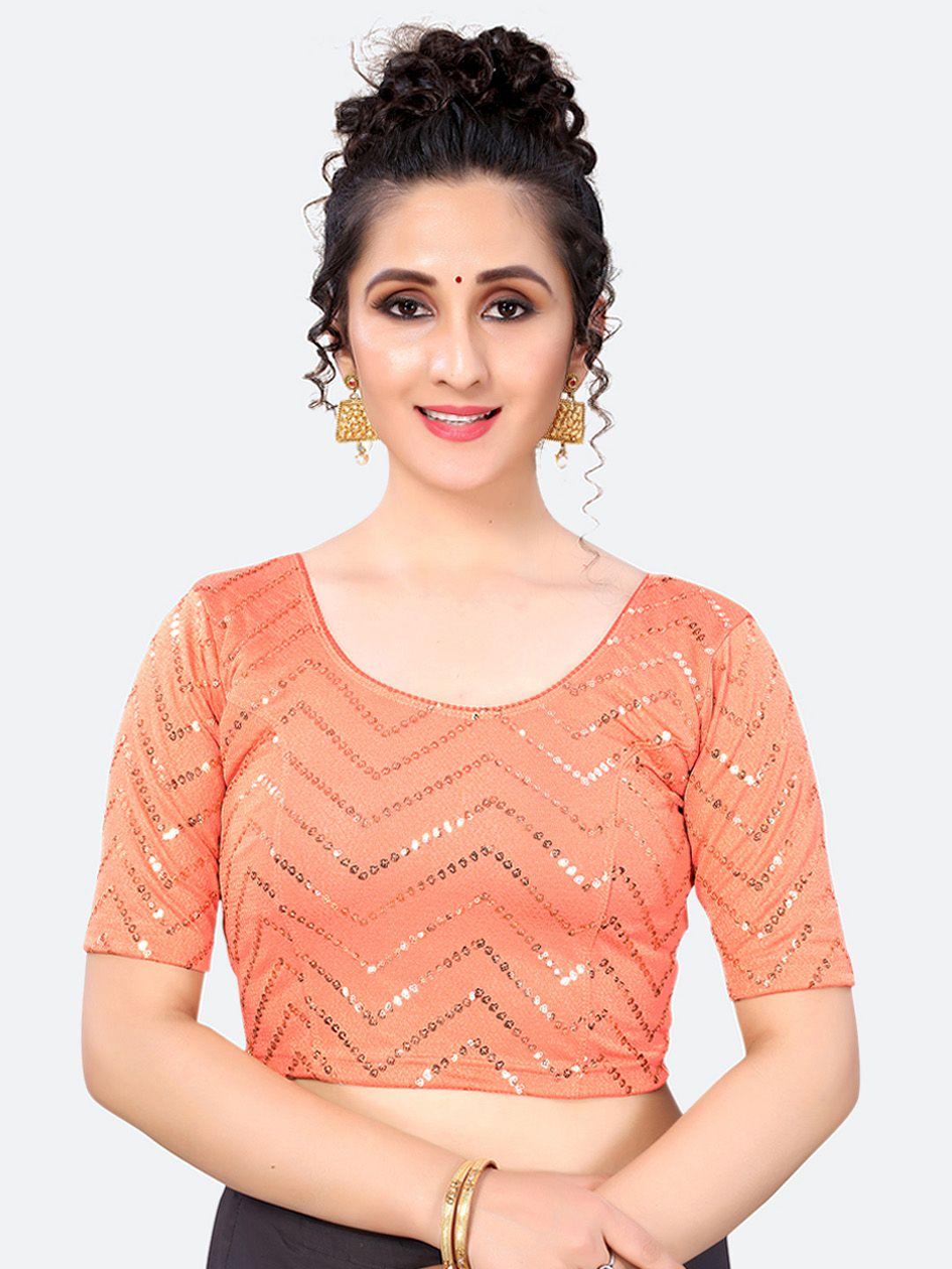 siril women peach-coloured & gold-coloured embellished saree blouse