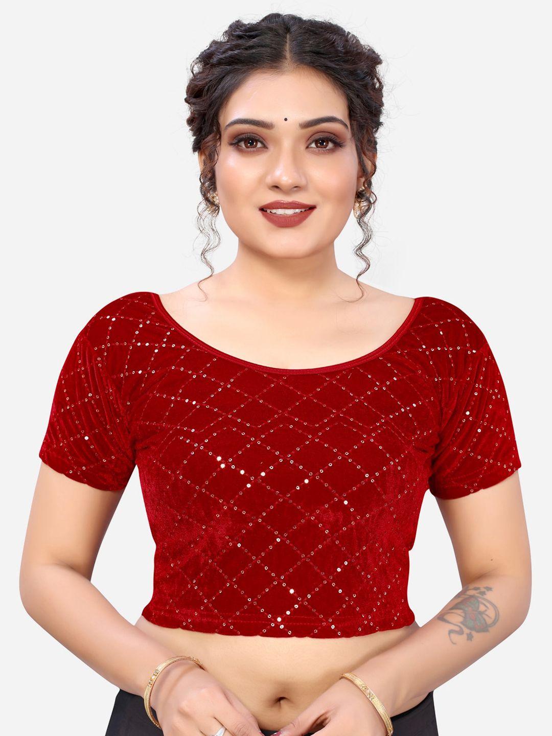siril women red embellished sequence work saree blouse