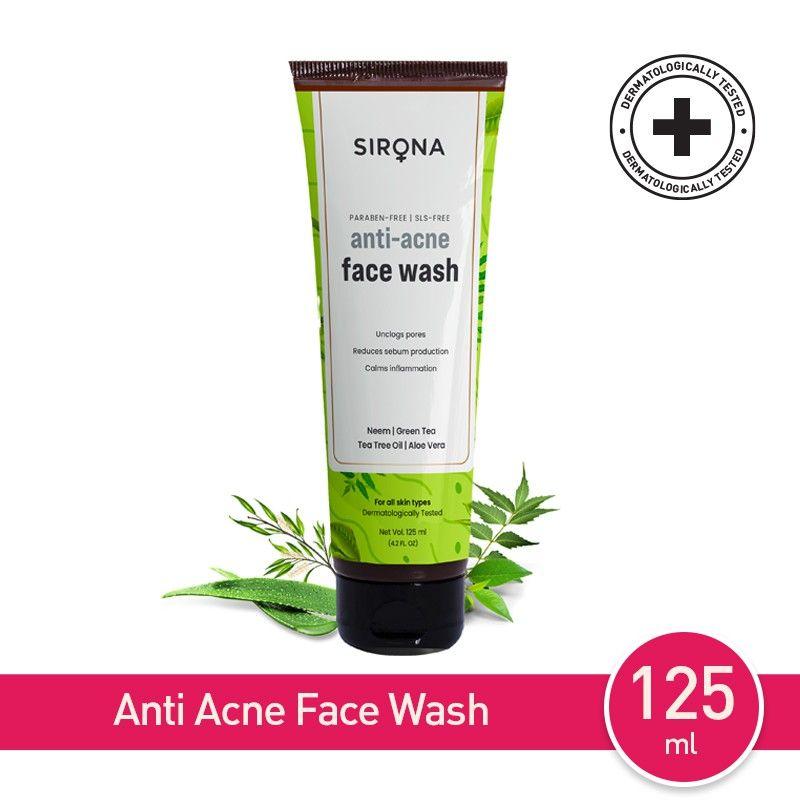 sirona anti-acne face wash for men & women infused with neem aloe vera tea tree oil & green tea