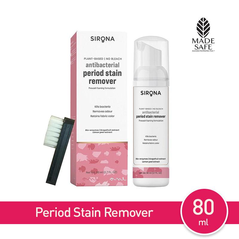 sirona antibacterial period stain remover with mini laundry brush | no-bleach foaming formulation