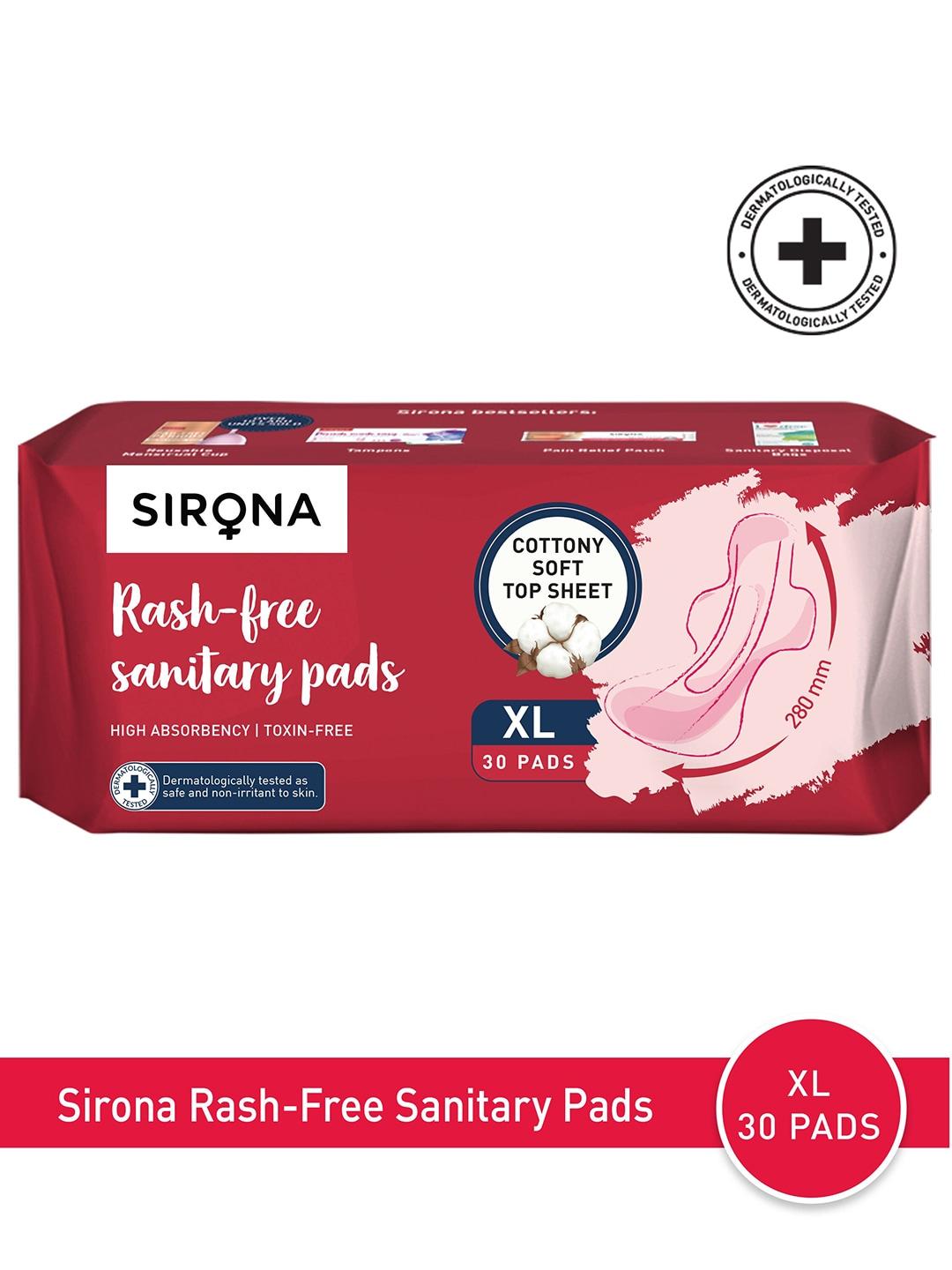sirona dermatologically tested cottony soft rash free xl 280mm sanitary pads - 30 pads