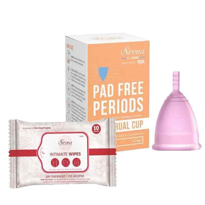 sirona fda approved reusable menstrual cup (medium size) with natural intimate wipes