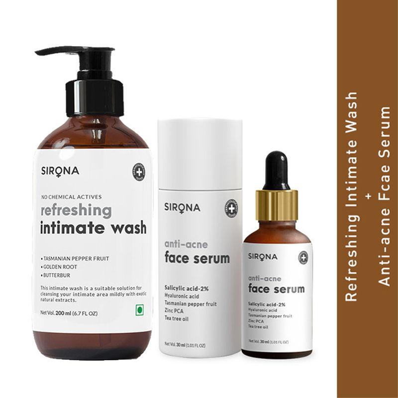sirona refreshing intimate wash with anti acne face serum