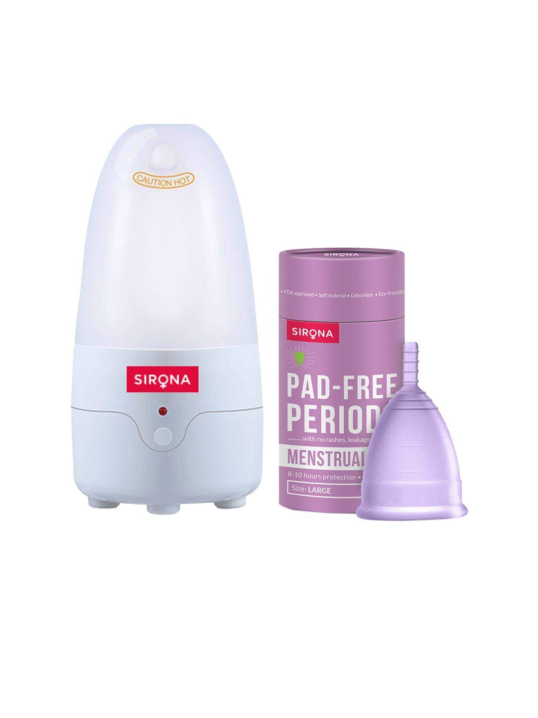 sirona reusable menstrual cup large & menstrual cup sterilizer