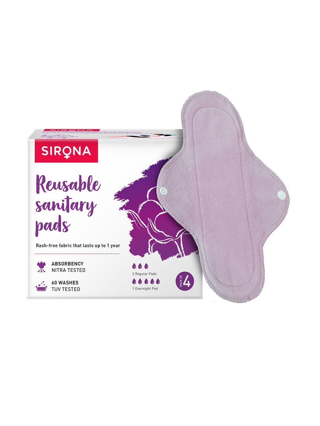 sirona set of 4 reusable sanitary pads - 3 regular pads + 1 overnight pad