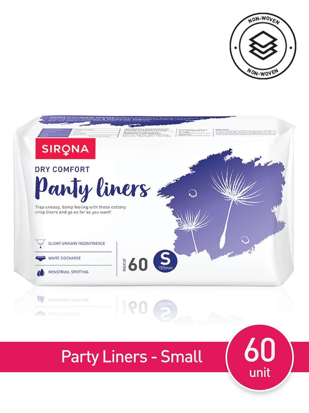 sirona ultra-thin premium regular flow panty liners 60 counts - small