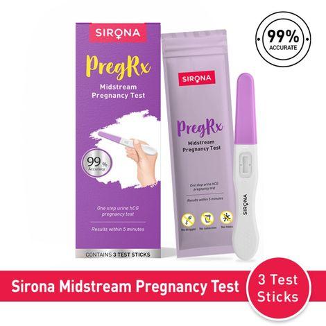 sirona pregrx midstream pregnancy test kit, easy to use midstream urine test kit, accurate result in just 3 minutes