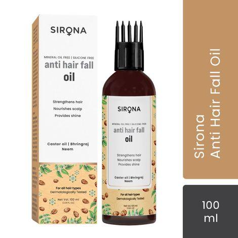 sirona bhringraj anti hair fall oil with castor oil & neem for men & women (100 ml) controls hair fall - no mineral oil, no silicones | dermatologically tested