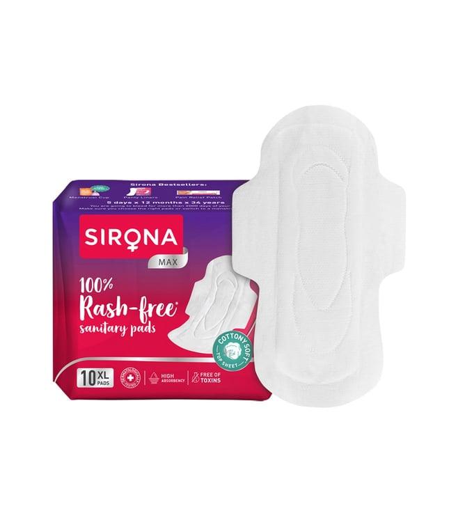 sirona cottony soft rash free sanitary pads for women extra large - 10 pcs