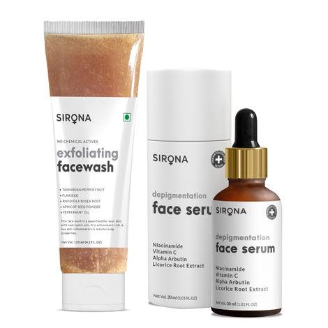 sirona exfoliating face wash with depigmentation face serum