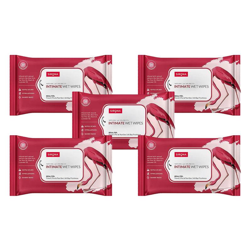 sirona ph balanced bamboo intimate wipes - 30 wipes (pack of 5)