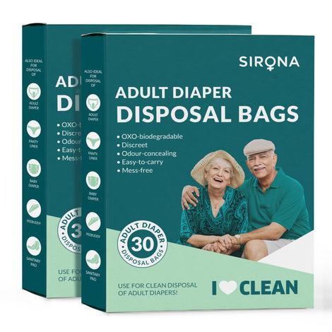 sirona premium adult diaper disposal bags - 60 bags (2 pack - 30 bags each)