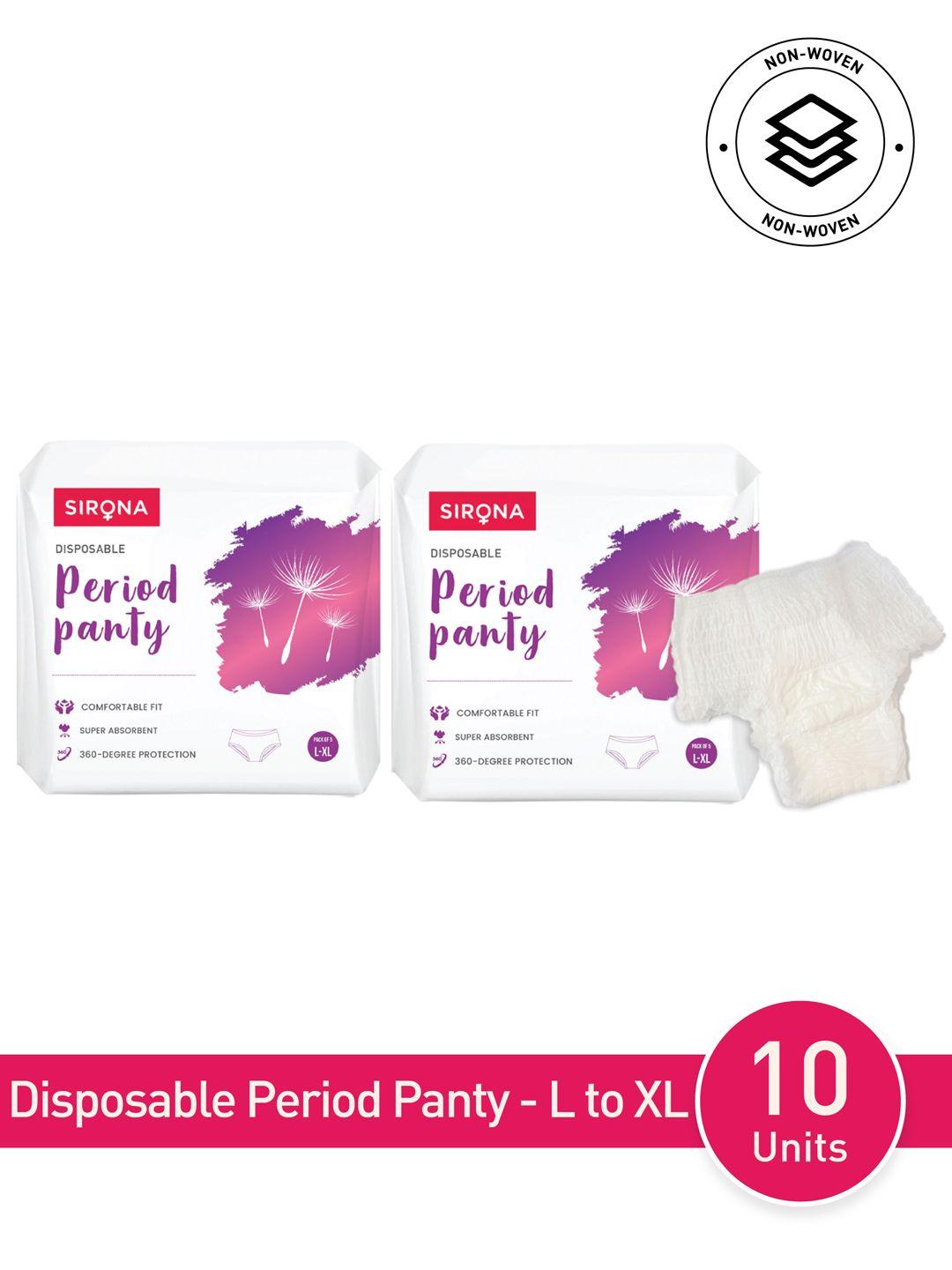 sirona set of 2 disposable l-xl size period panties - 5 pcs each