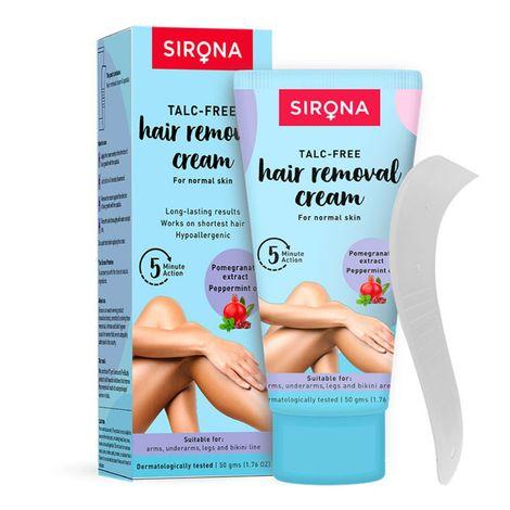 sirona talc free hair removal cream for normal skin - 50 gms for arms, legs, bikini line & underarm with no talc & no chemical actives
