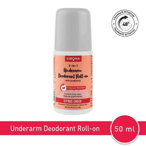 sirona underarm roll on deodorant for women & men | removes odour, long lasting & alcohol free | citrus cheer - 50ml