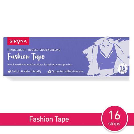 sirona women fashion tape double stick strips – 16 strips | for clothing & body, strong and clear tape for all skin tones and fabric | waterproof & sweat proof | bra tape strips