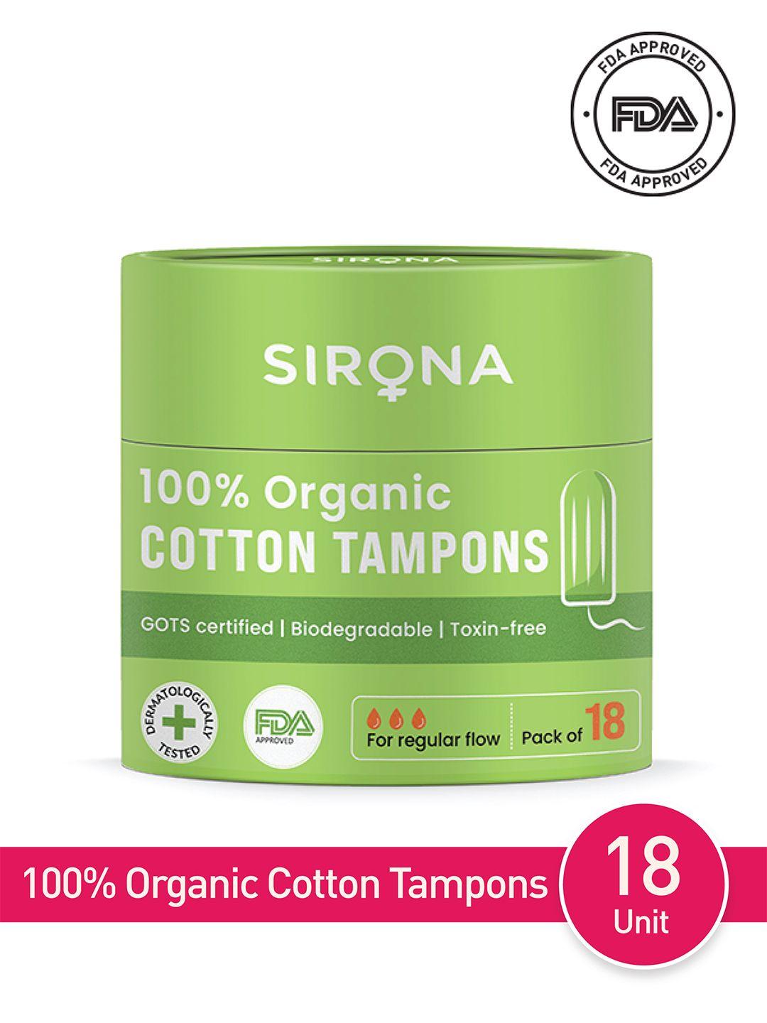 sirona women pack of 18 regular flow organic tampons