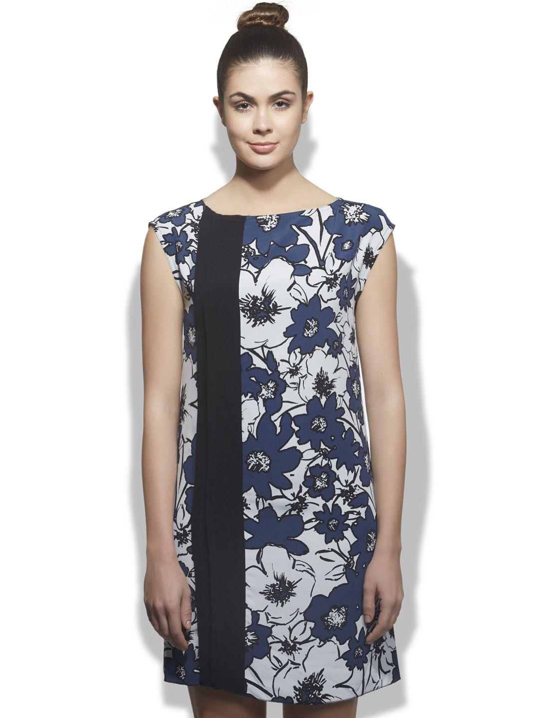 sisley off-white & blue floral print shift dress