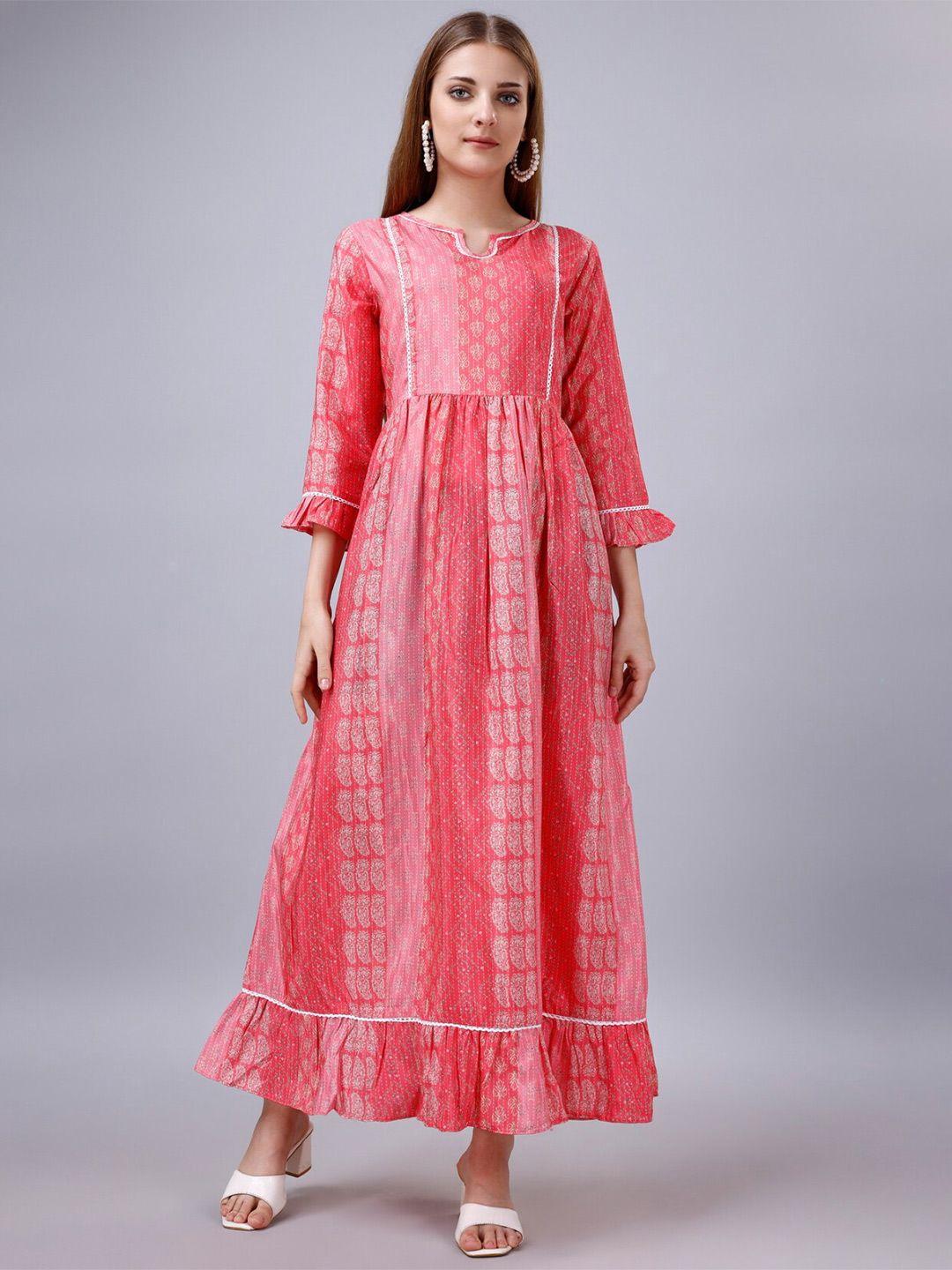 sitanjali floral print cotton fit & flare maxi dress