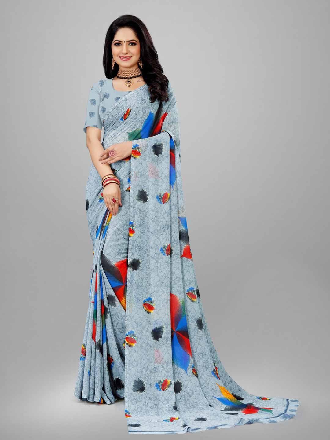 sitanjali grey floral pure georgette saree