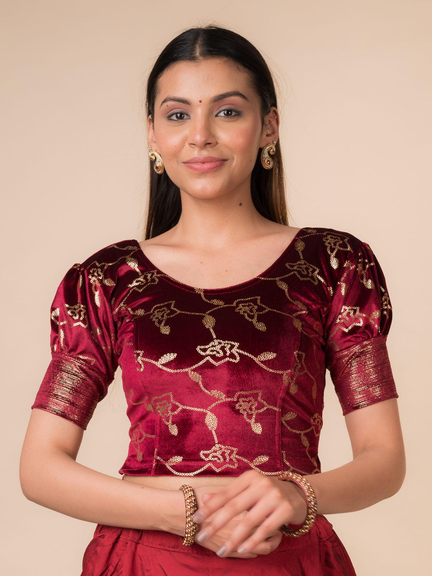 sitara gold sequin foil with puff sleeves stretchable stitched blouse