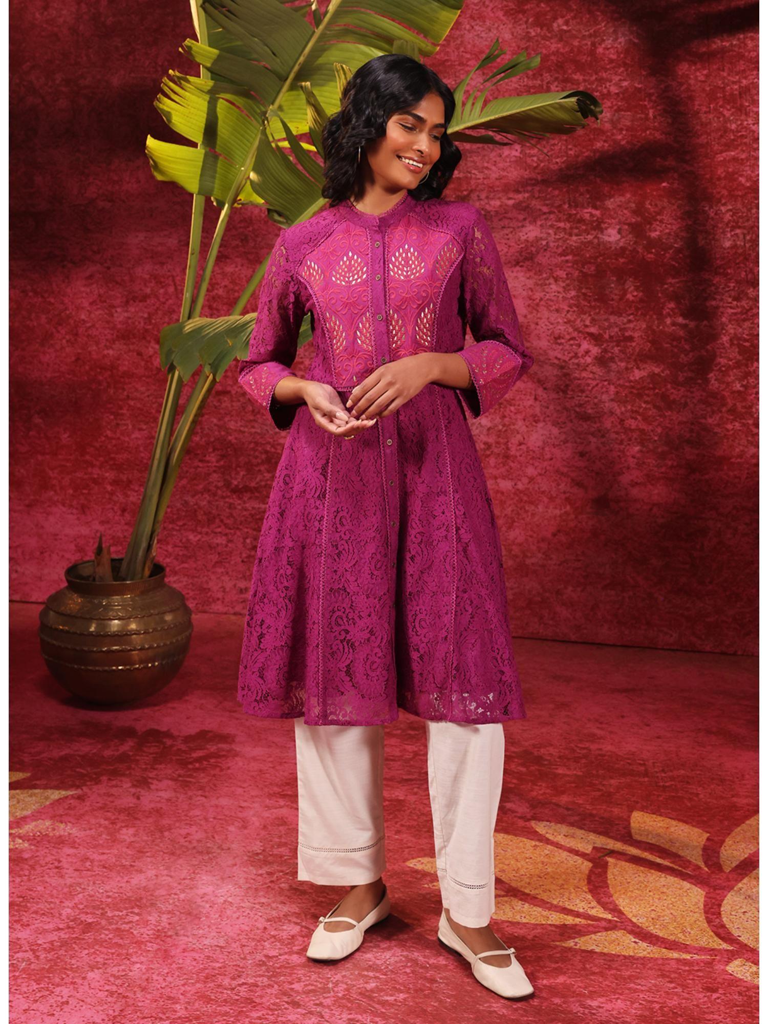 sitara grape embroidered raschel net designer kurta