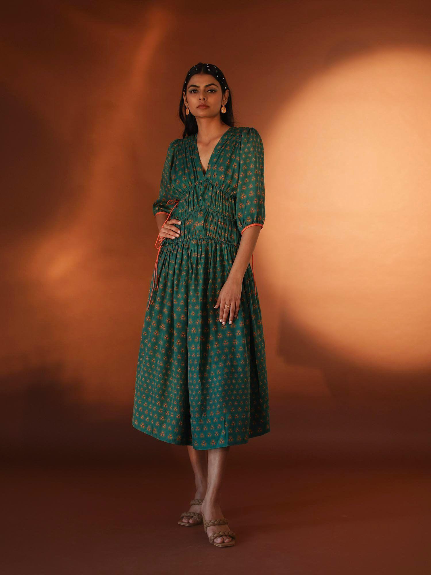 sitara green midi dress