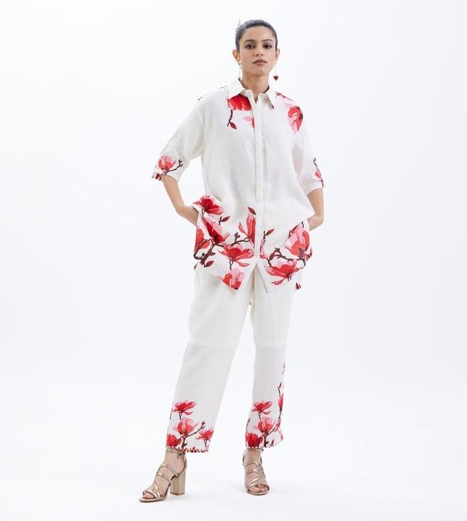 sitaraa ivory & red mahua gulistan shirt with trouser