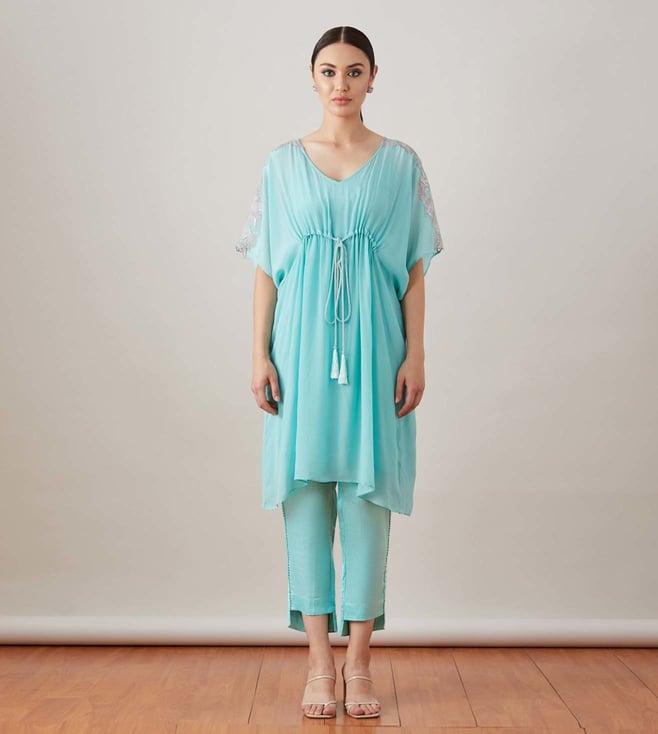 sitaraa khayamiya aqua applique kaftan set