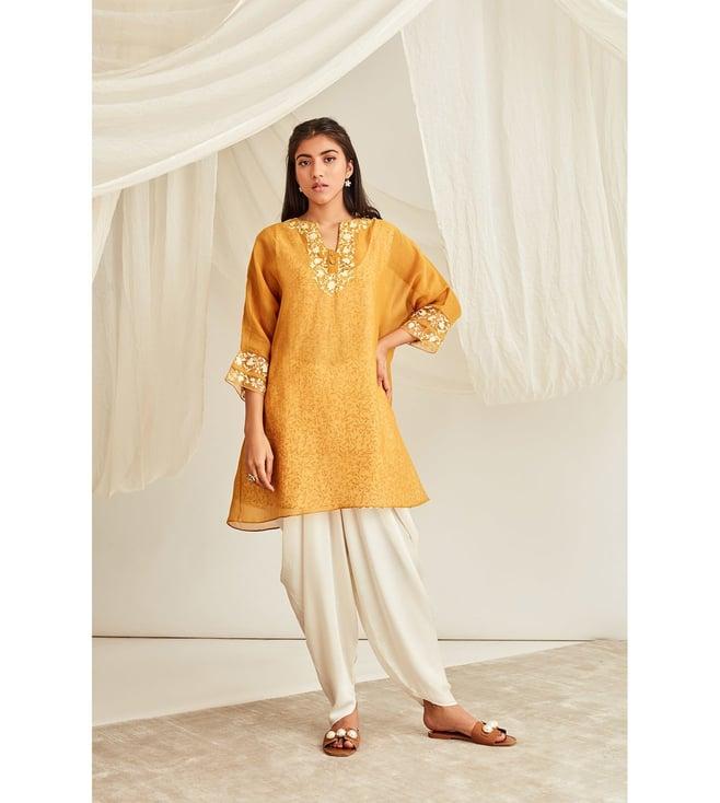 sitaraa mustard embroidered tunic with slip