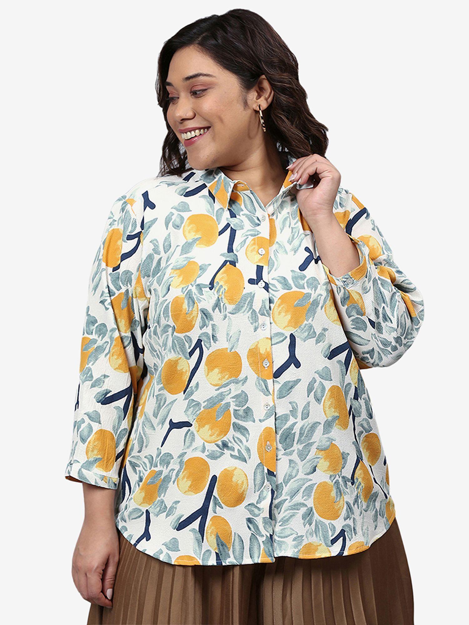 size women floral design casual shirt multi-color