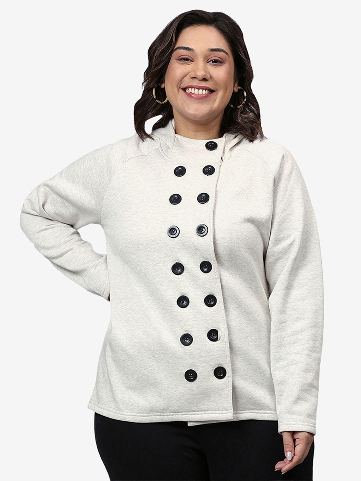 size women solid casual jackets off white