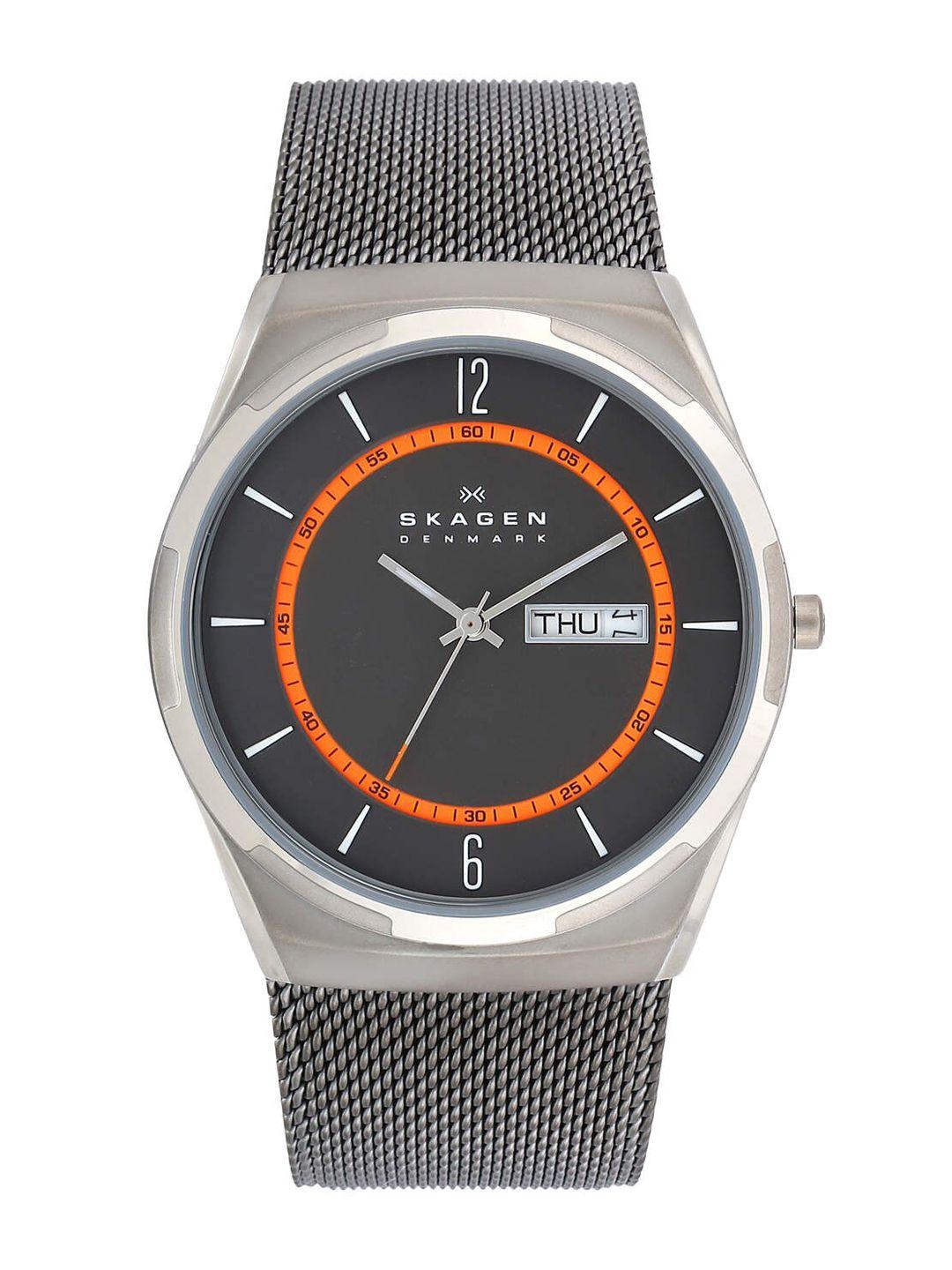 skagen men charcoal dial & grey stainless steel bracelet style straps analogue watch skw6007i